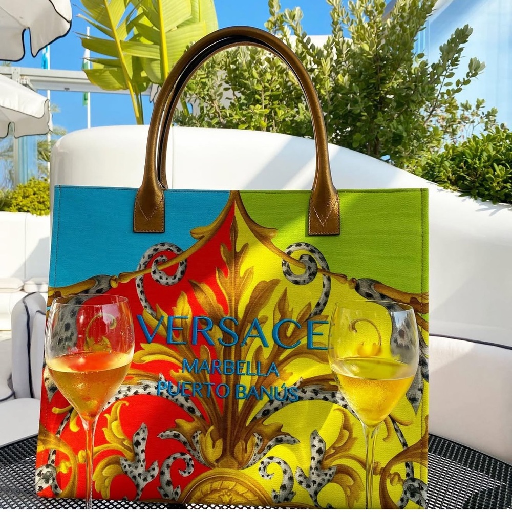 Versace Marbella Puerto Banús Limited Edition Baroque Canvas Tote Bag Full Set